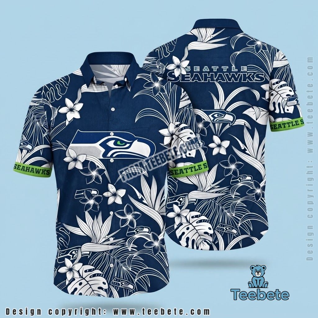 Seattle Seahawks Button Up Shirt Monstera Plumeria