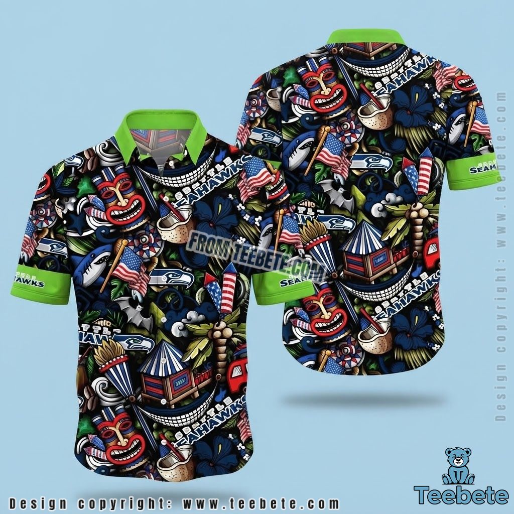 Seattle Seahawks Hawaiian Shirt Patriotic Tiki