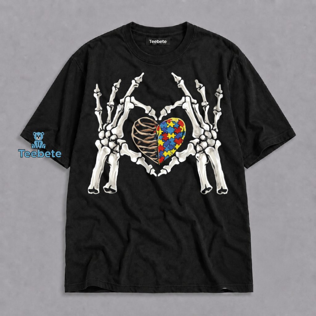 Skeleton Hands Autism Awareness Puzzle Heart Shirt