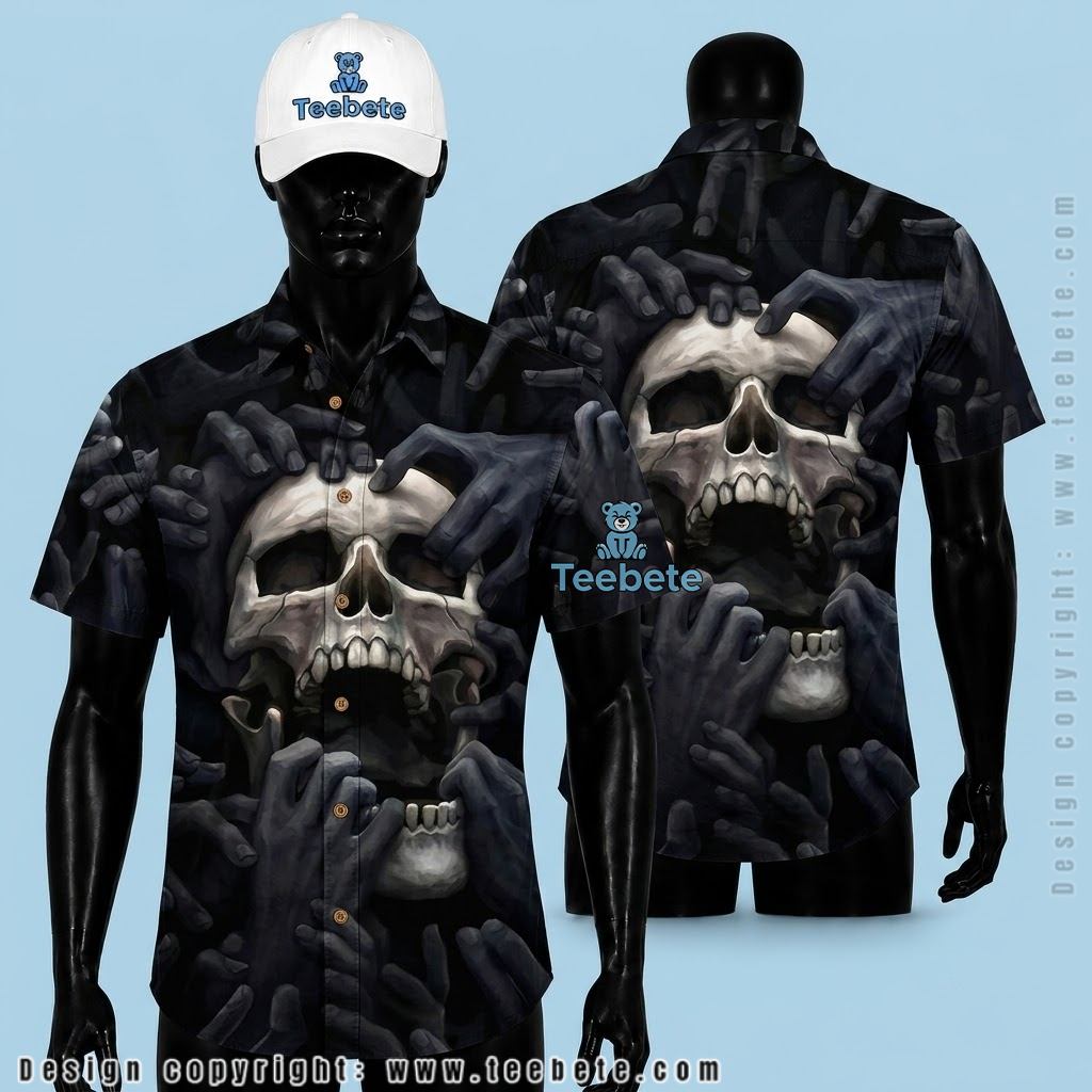 Skull Creepy Hands Halloween Hawaiian Shirt