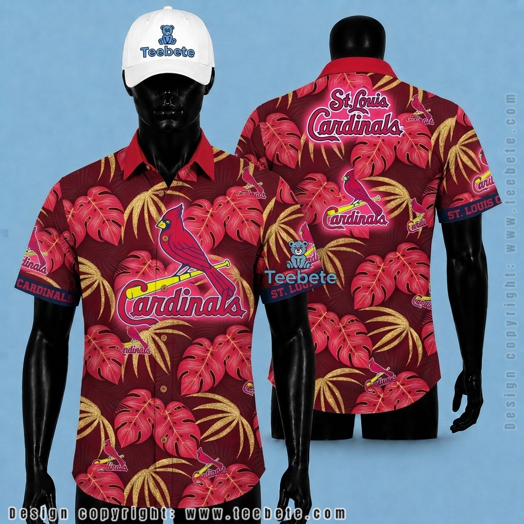 St. Louis Cardinals Hawaiian Shirt Gold Monstera