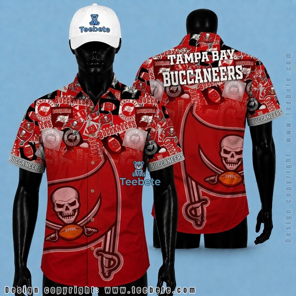Tampa Bay Buccaneers Aloha Shirt Logo Collage