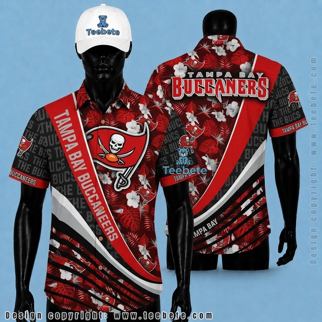 Tampa Bay Buccaneers Hawaiian Shirt Hibiscus Stripe