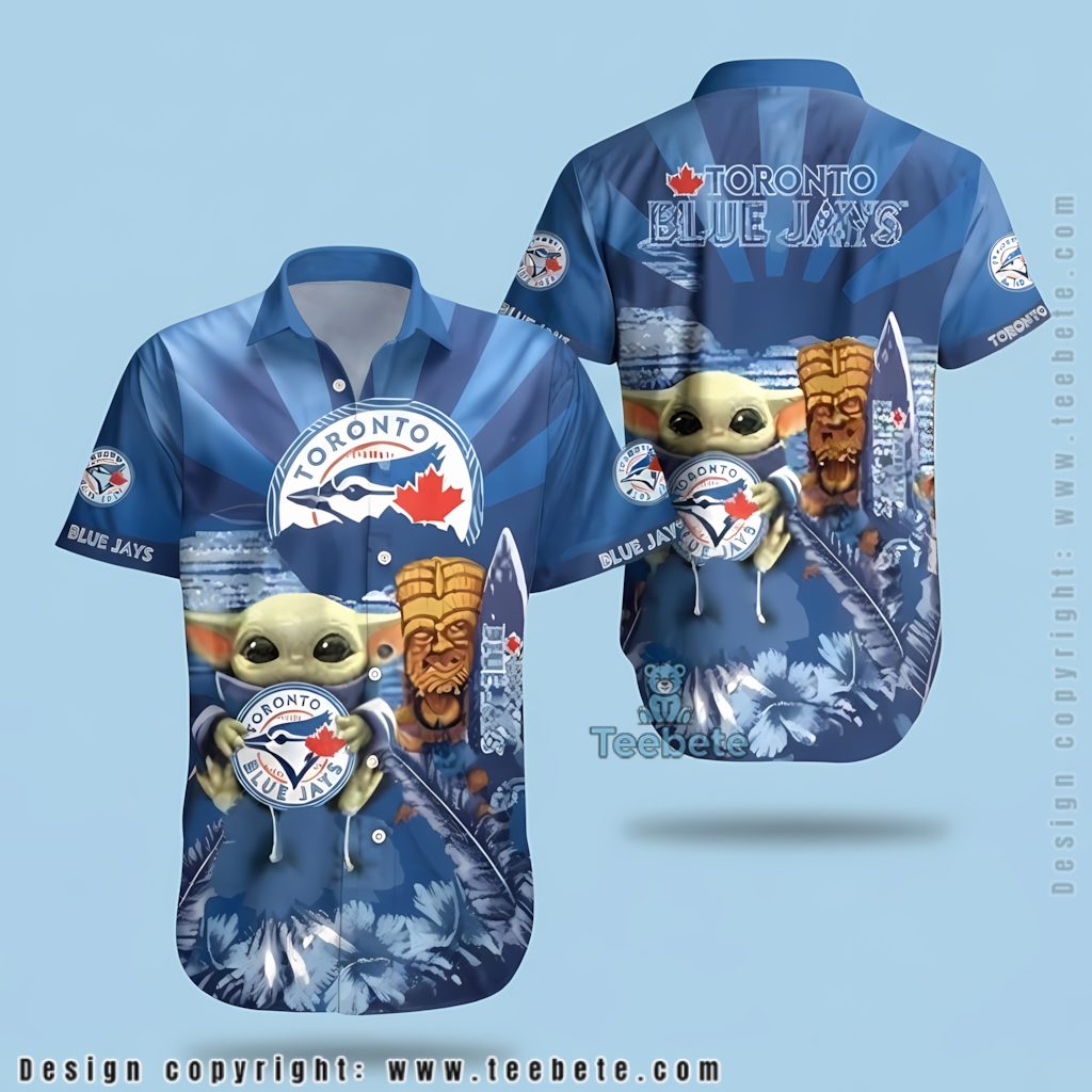 Toronto Blue Jays Aloha Shirt Baby Yoda Tiki Surfboard