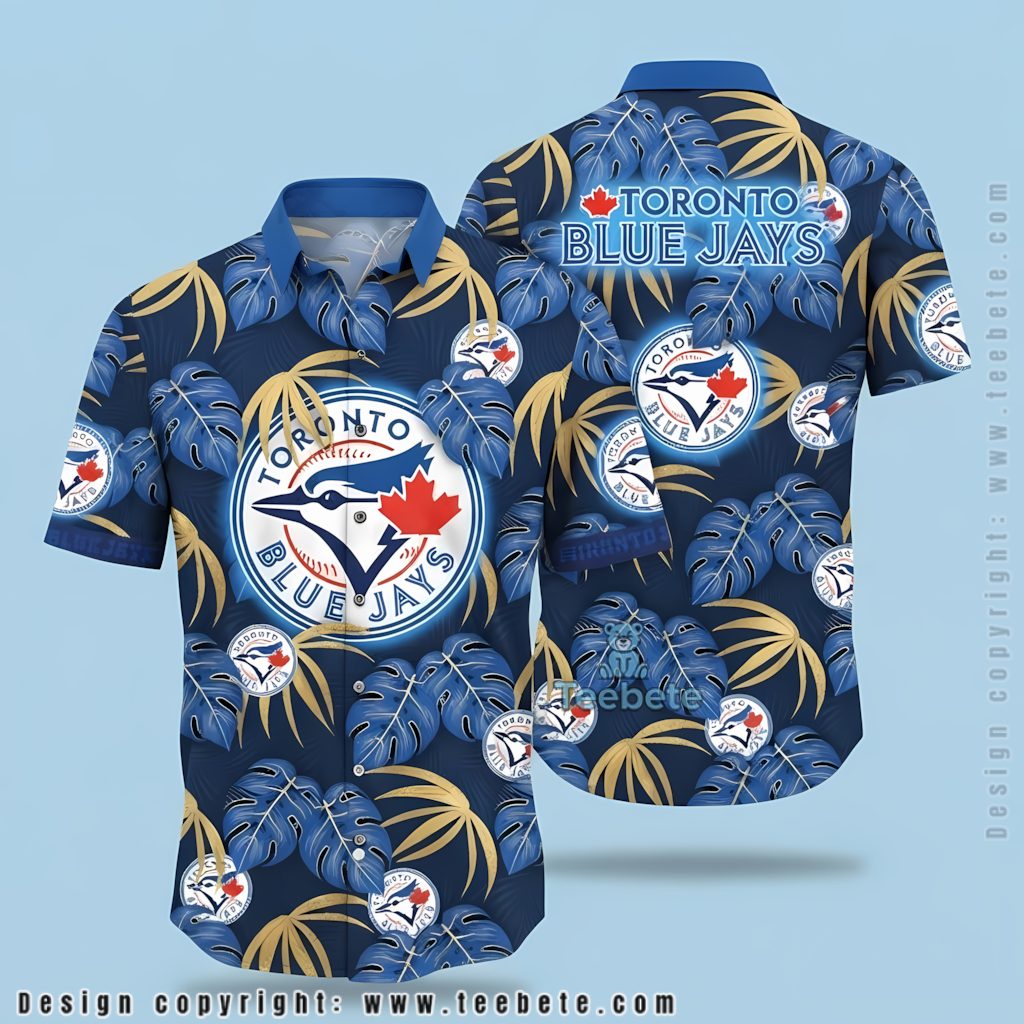 Toronto Blue Jays Hawaiian Shirt Golden Monstera Leaf Print
