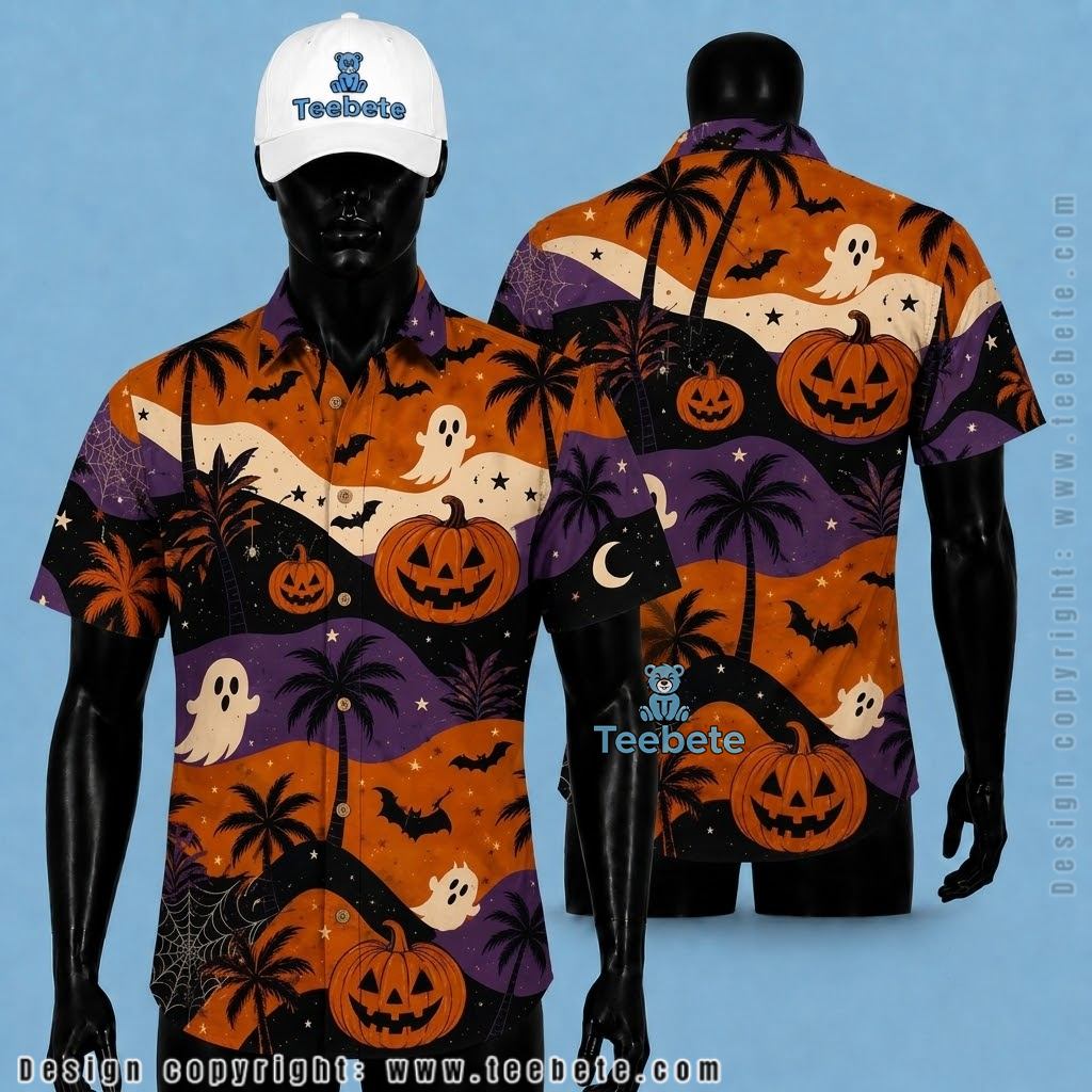 Vintage Ghost Pumpkin Aloha Shirt