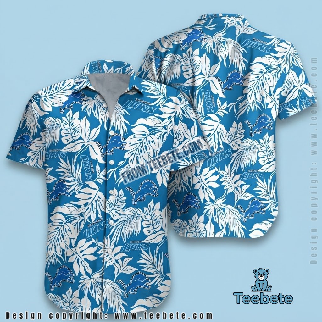White Monstera Leaf Detroit Lions Hawaiian Shirt