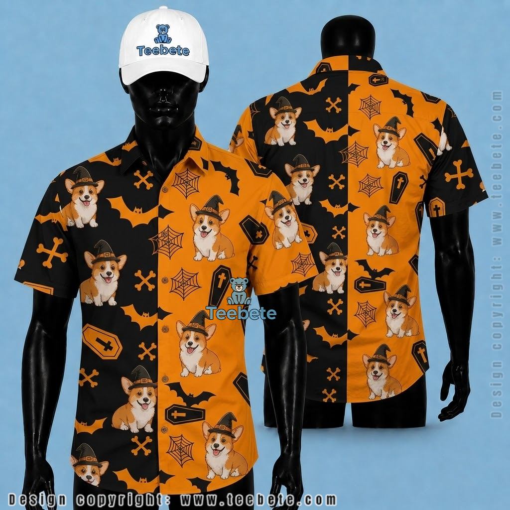 Witch Corgi Halloween Hawaiian Shirt