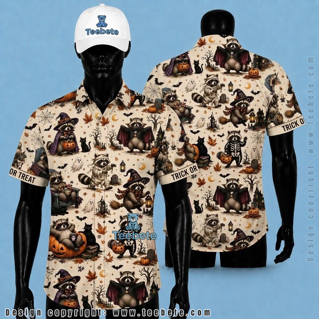 Witch Raccoon Halloween Hawaiian Shirt