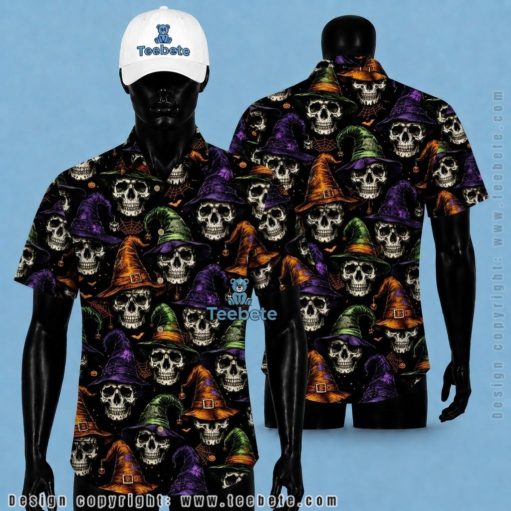 Witch Skull Halloween Button Up Shirt