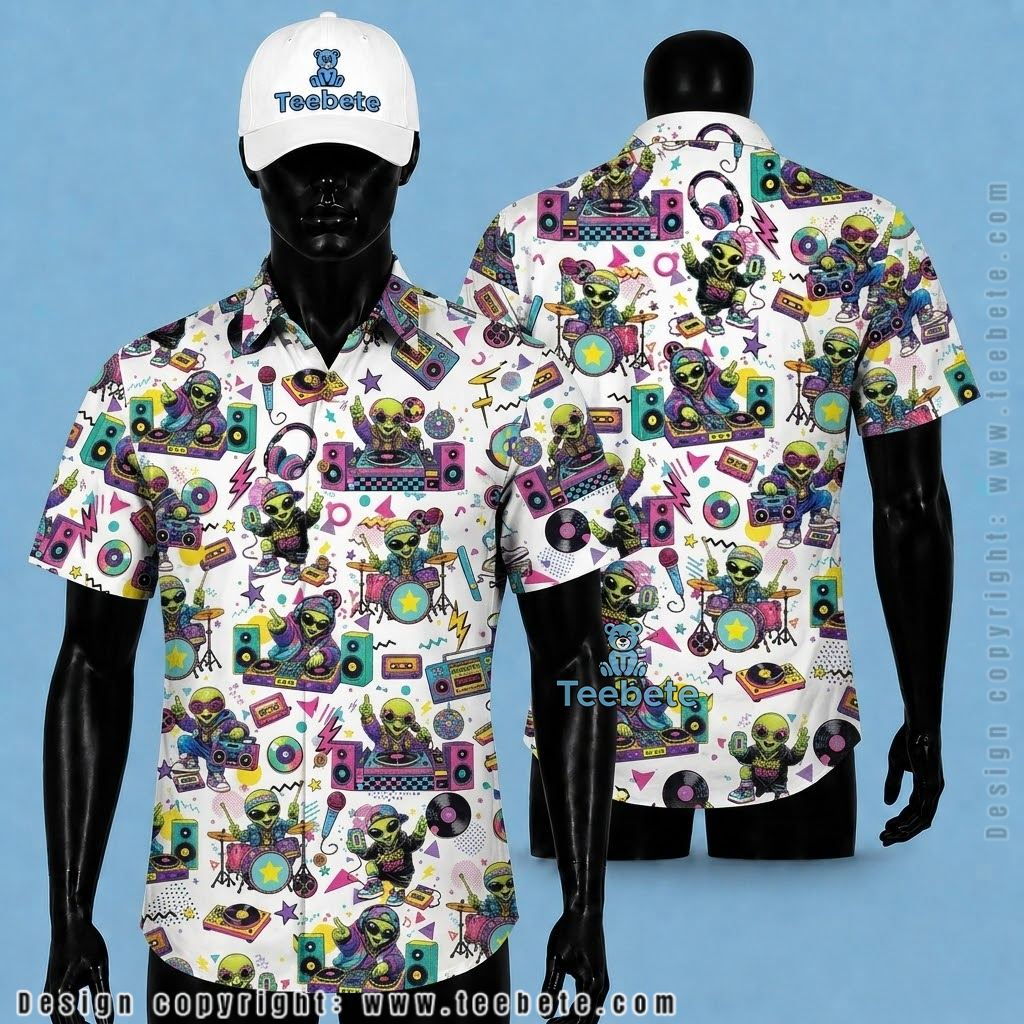 Alien Aloha Shirt Retro DJ Music