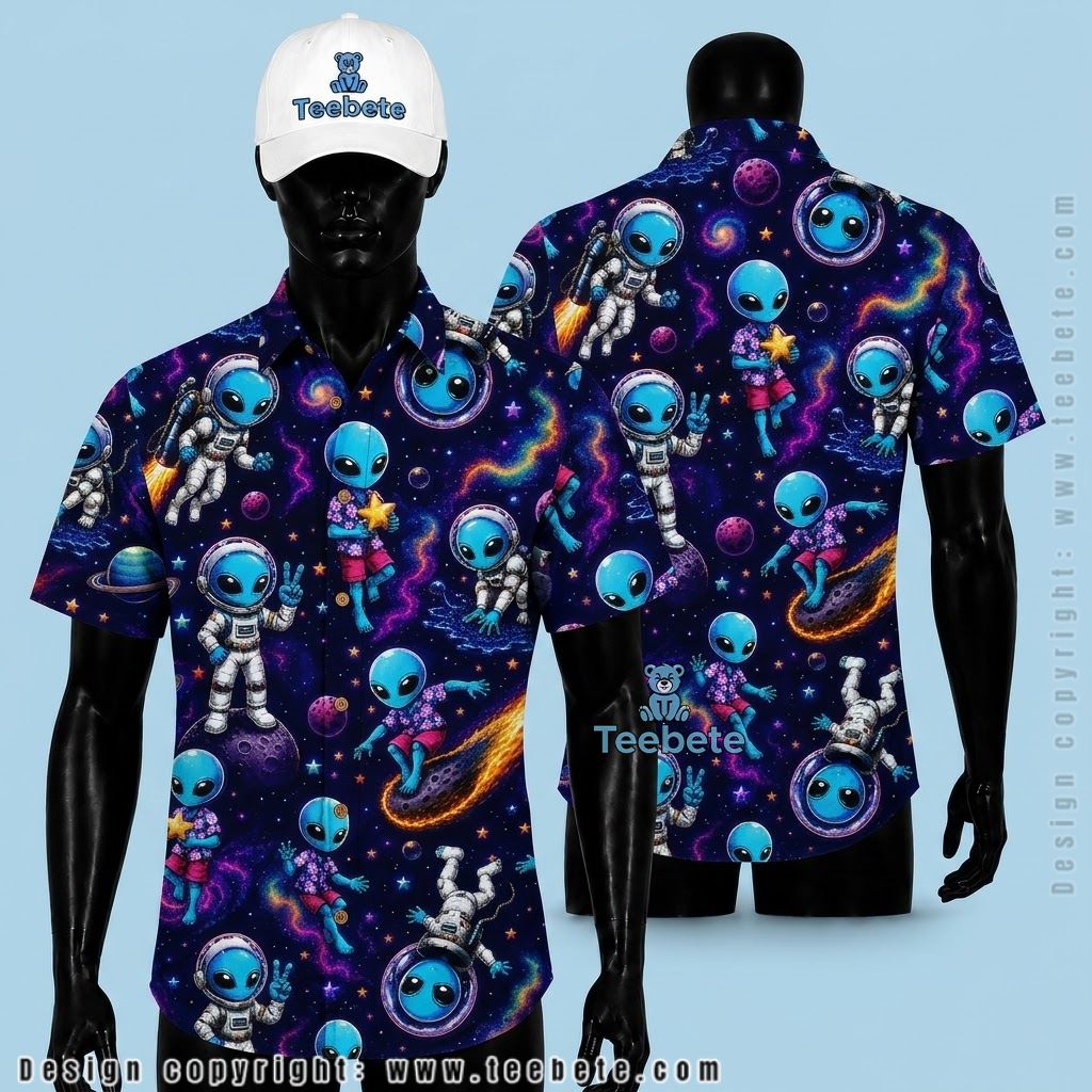 Alien Aloha Shirt Island Vacation Blue Alien Aloha Shirt Island Vacation Blue