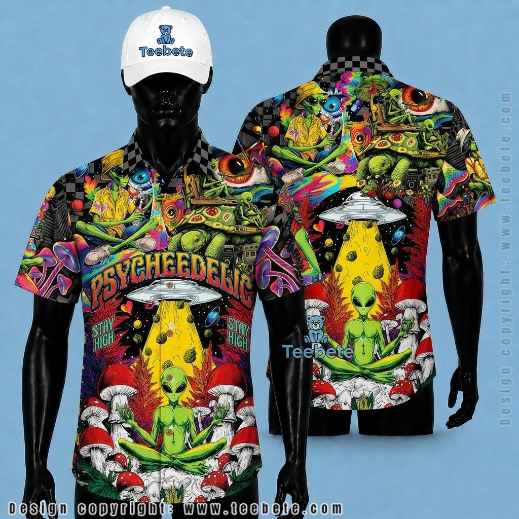 Alien Hawaiian Shirt Meditation Mushroom Psychedelic