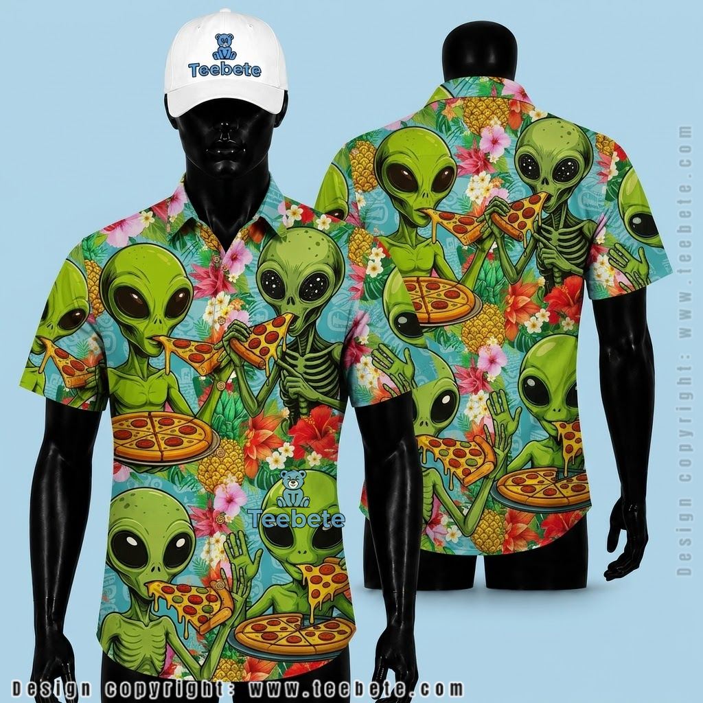 Alien Hawaiian Shirt Pizza Party Tropical