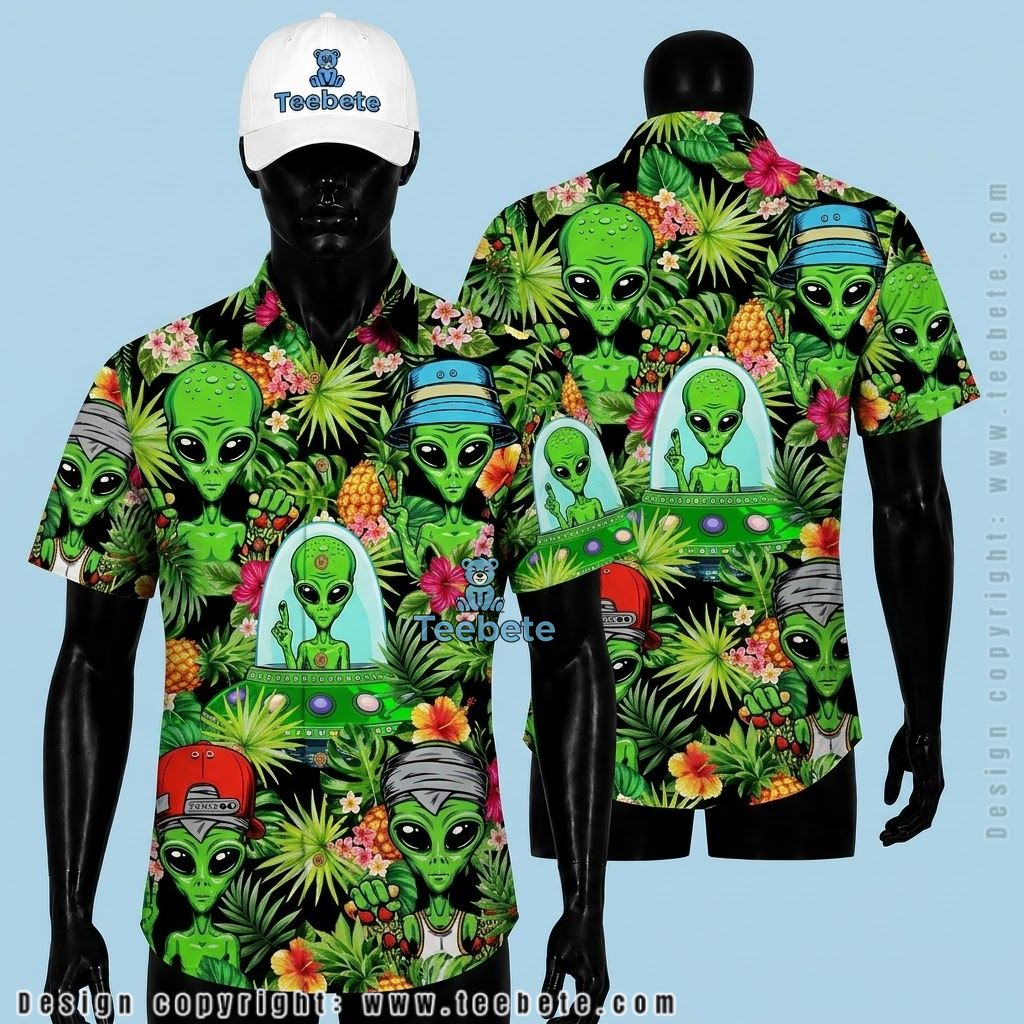 Alien Tropical Shirt Pineapple Hibiscus Jungle