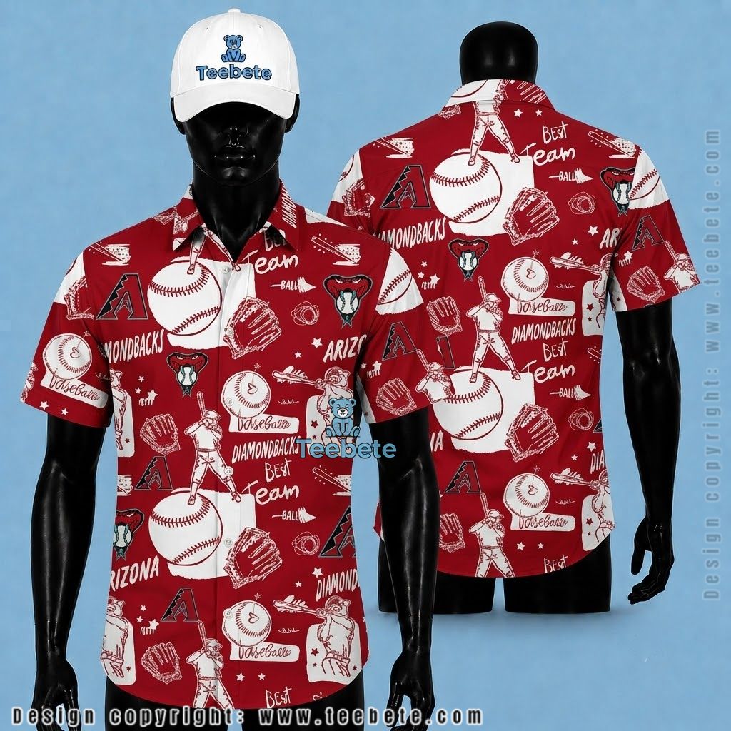 Arizona Diamondbacks Hawaiian Shirt Baseball Doodle Player Red