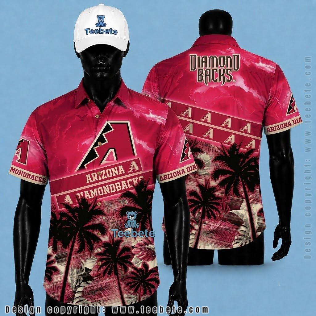 Arizona Diamondbacks Hawaiian Shirt Marble Sky Palm Silhouette