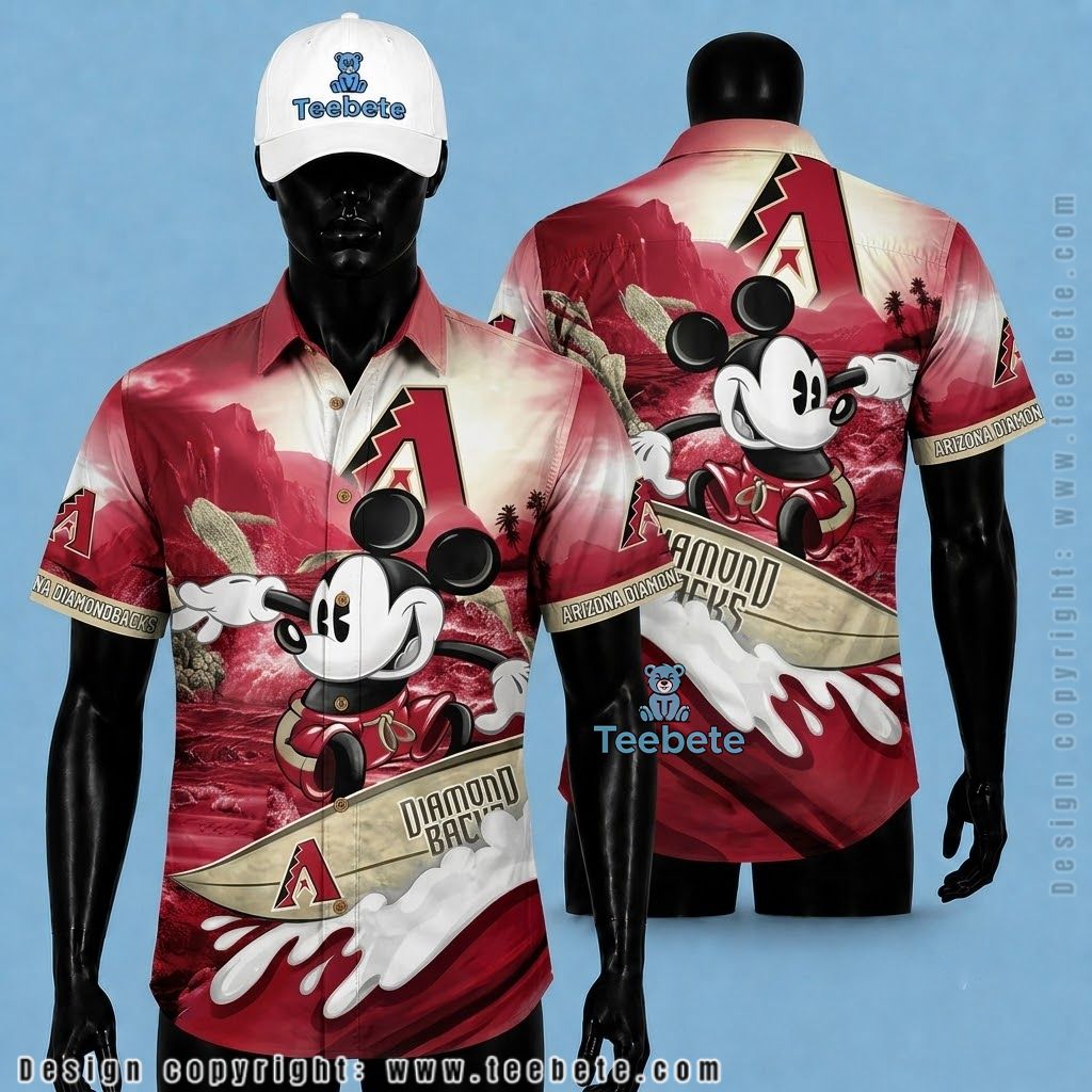 Arizona Diamondbacks Hawaiian Shirt Mickey Mouse Surfing Beach