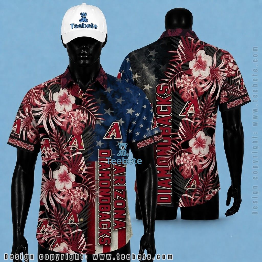 Arizona Diamondbacks Hawaiian Shirt Star Flag Hibiscus Black