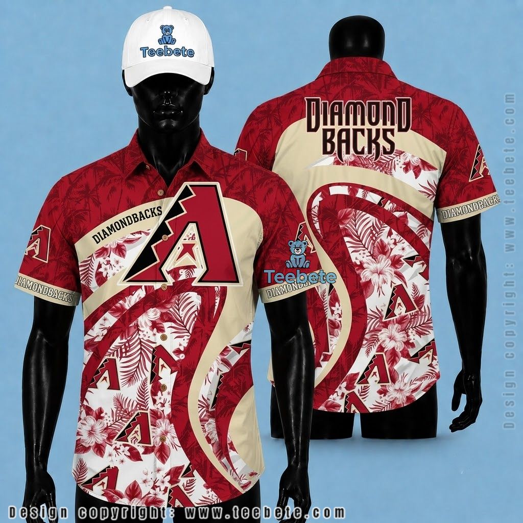 Arizona Diamondbacks Hawaiian Shirt Swirl Hibiscus Palm Print