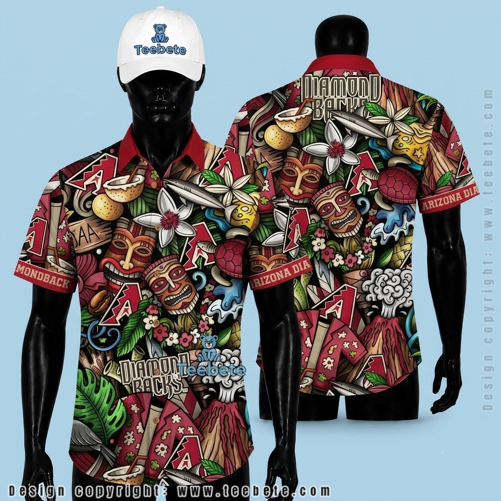 Arizona Diamondbacks Hawaiian Shirt Tiki Volcano Turtle Colorful