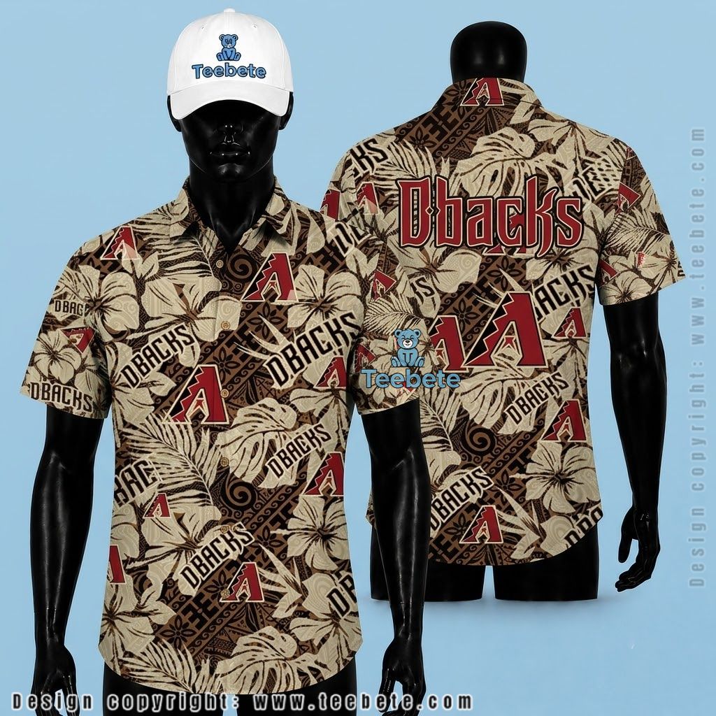 Arizona Diamondbacks Hawaiian Shirt Tribal Hibiscus Brown