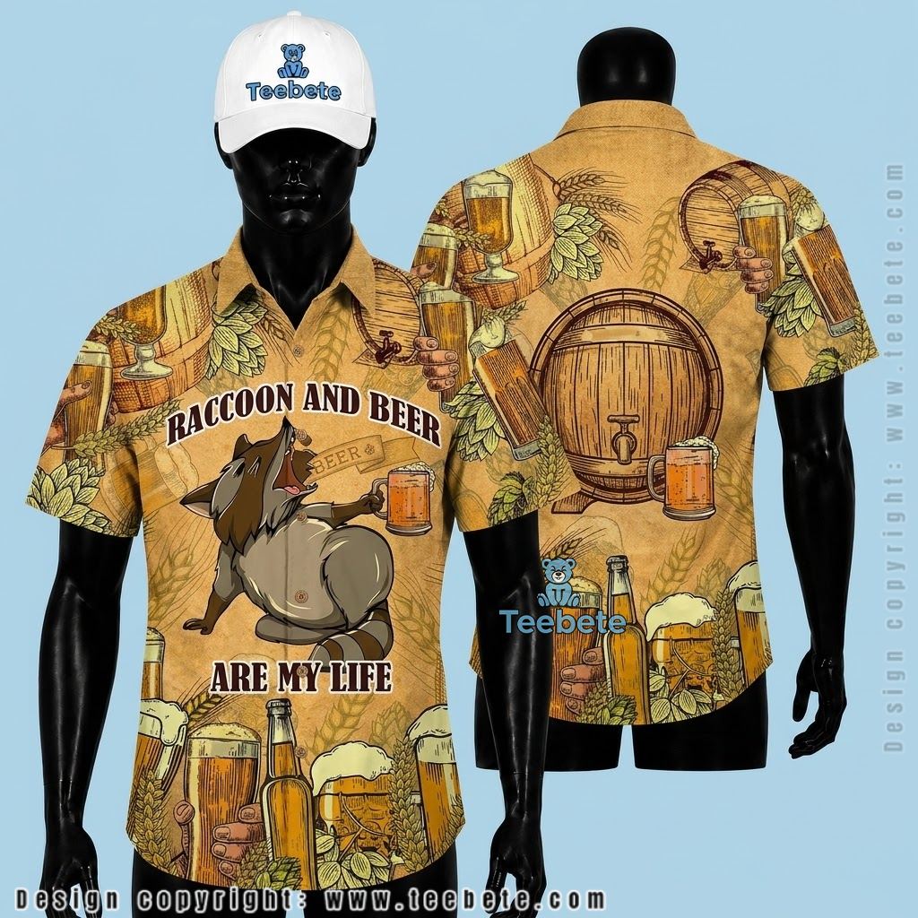 Beer Aloha Shirt Raccoon Life Quote Vintage