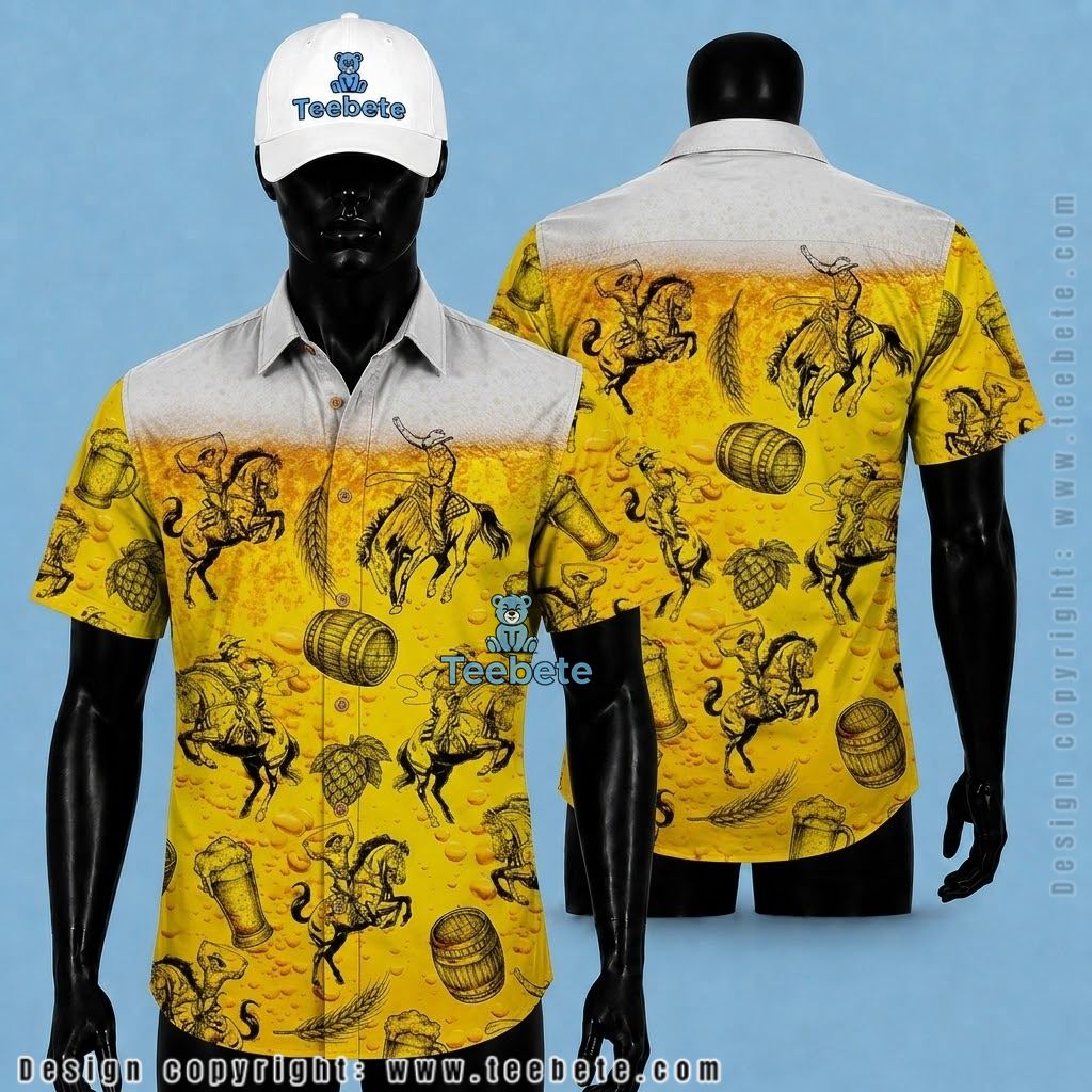 Beer Hawaiian Shirt Cowboy Rodeo Horse Foam