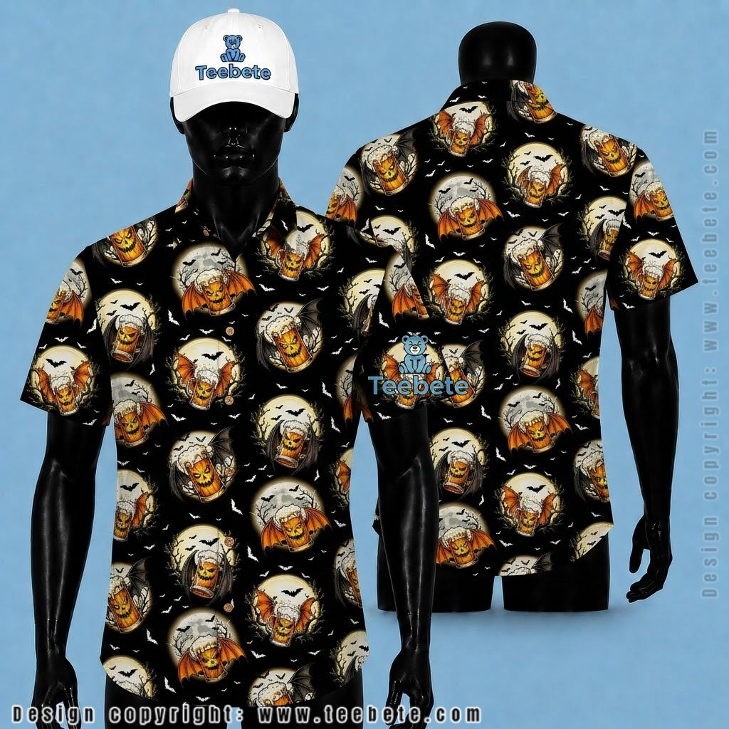 Beer Hawaiian Shirt Halloween Bat Wing Moon