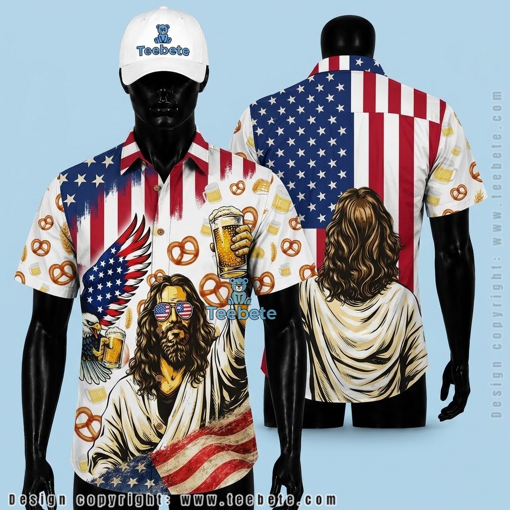 Beer Hawaiian Shirt Jesus Eagle American Flag