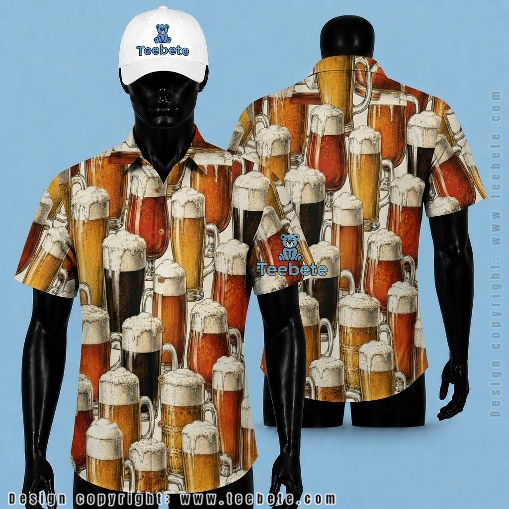Beer Hawaiian Shirt Mug Glass Vintage Print
