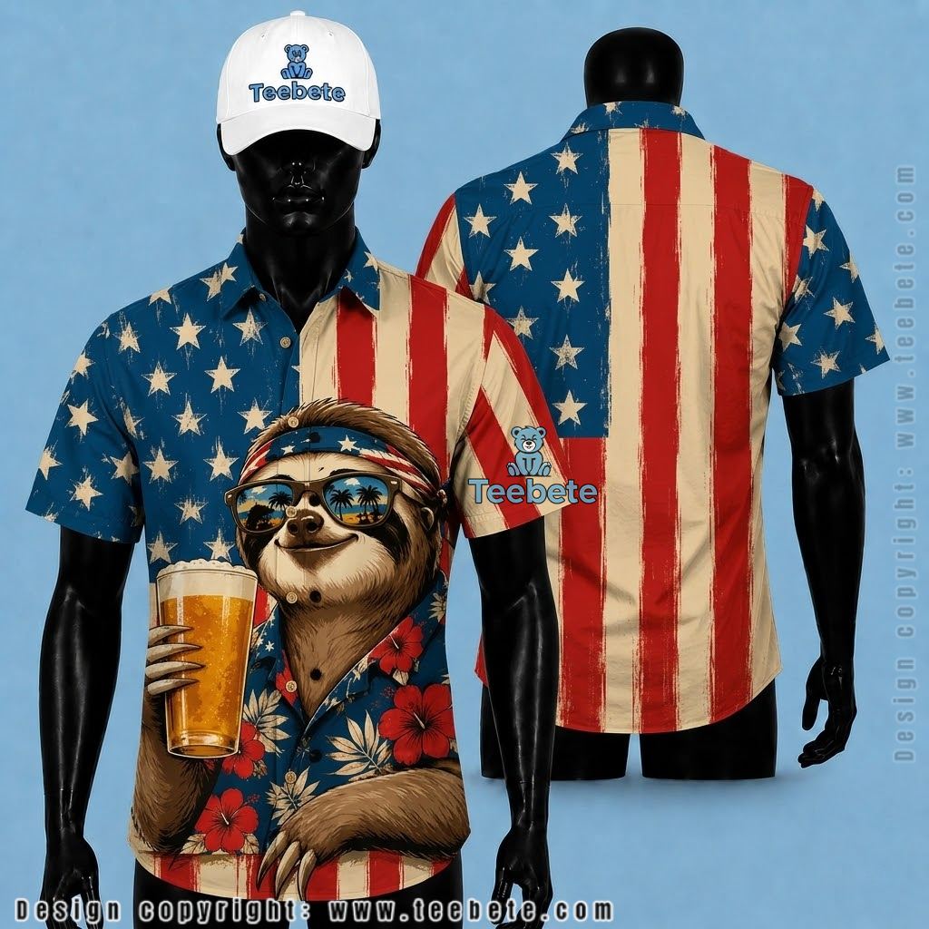 Beer Hawaiian Shirt Sloth American Flag Sunglasses