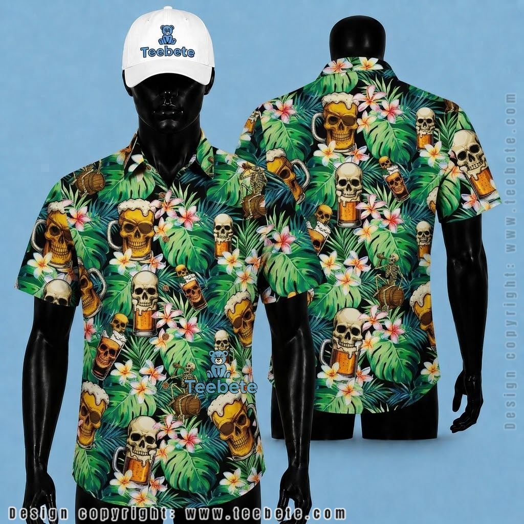 Beer Tropical Shirt Skull Palm Leaf Tropical