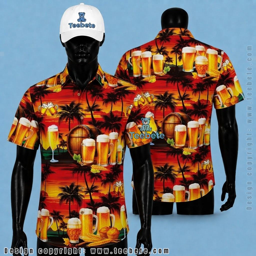 Beer Tropical Shirt Sunset Palm Tree Silhouette