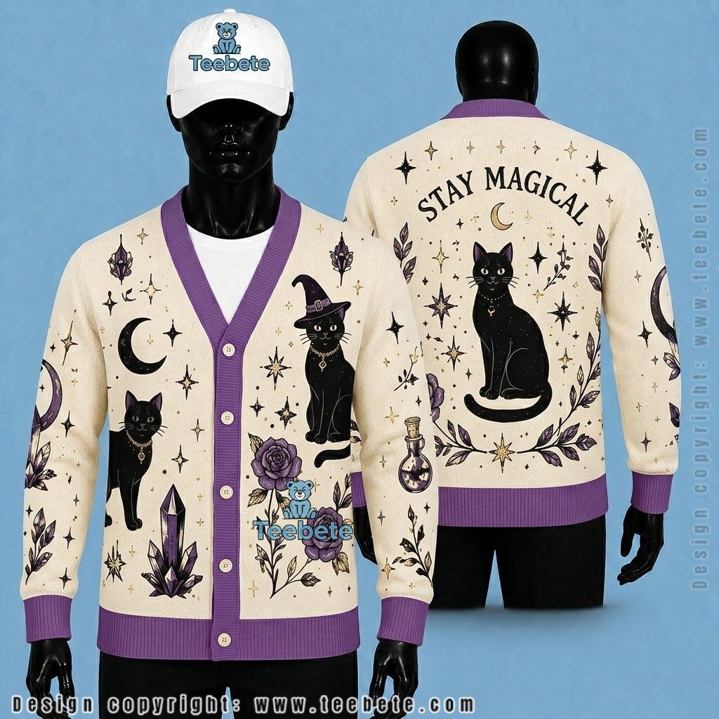 Black Cat Halloween Cardigan Crystal Stay Magical