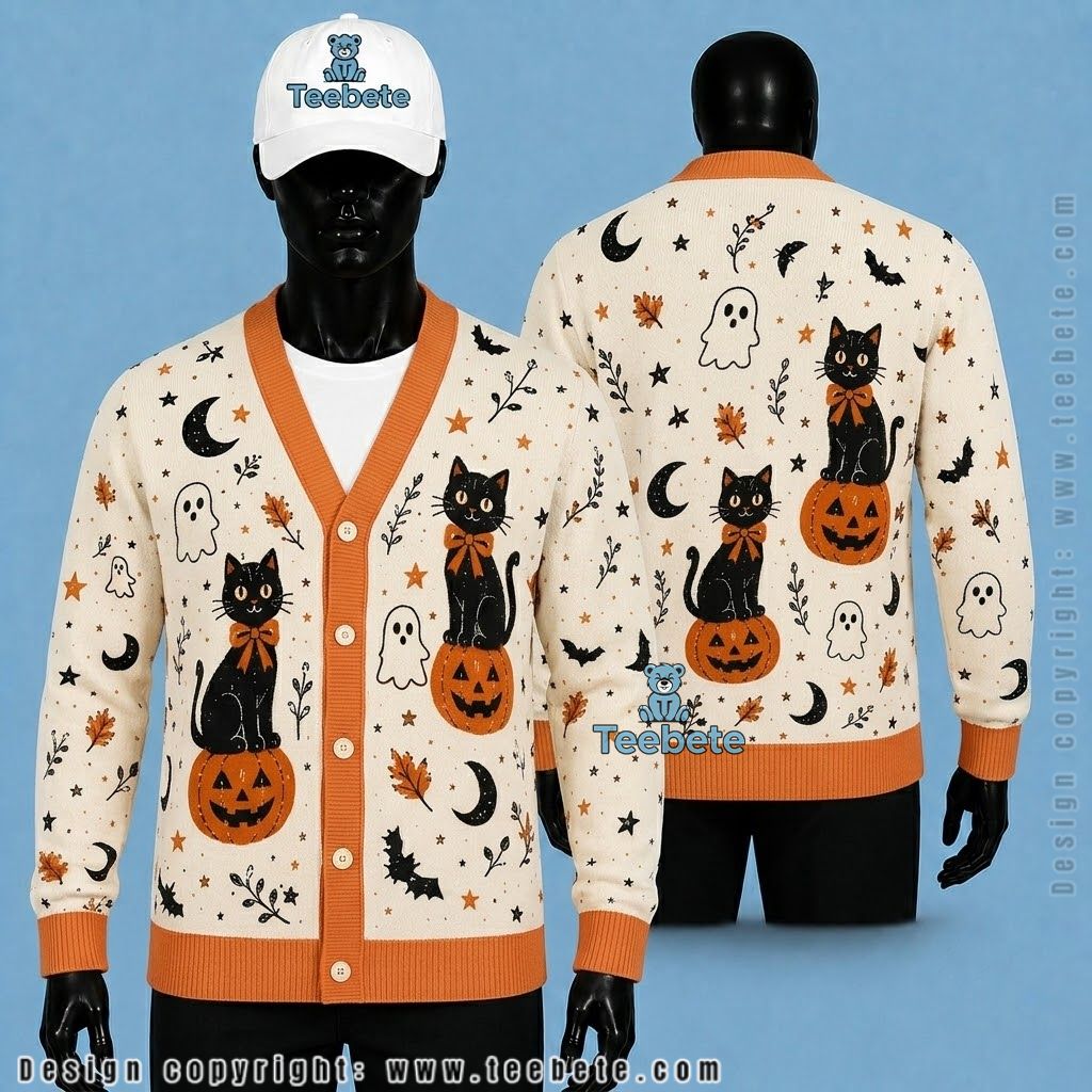 Black Cat Halloween Cardigan Witchy Cat Knit Pattern Black Cat Halloween Cardigan Witchy Cat Knit Pattern