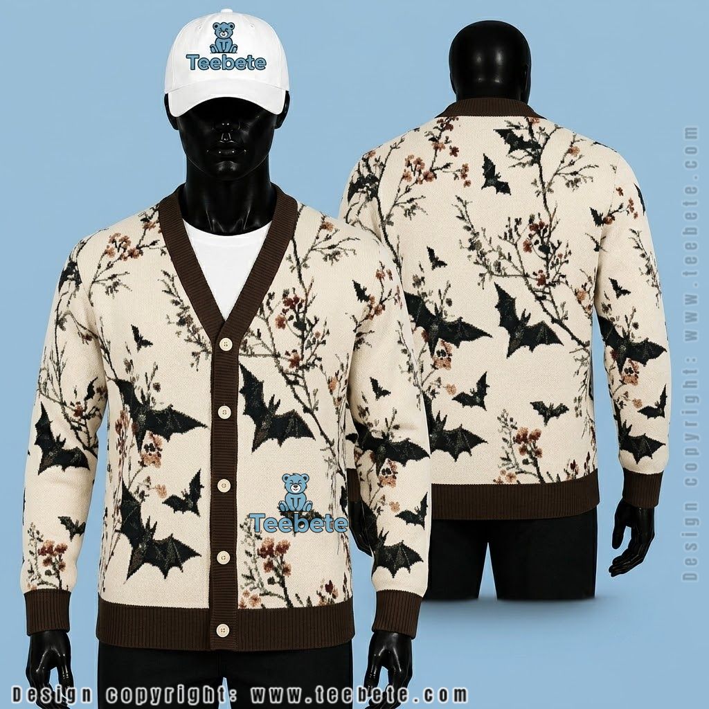 Botanical Halloween Cardigan Floral Bats