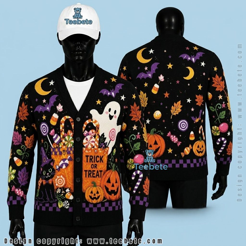 Candy Halloween Cardigan Ghostly Black Cat