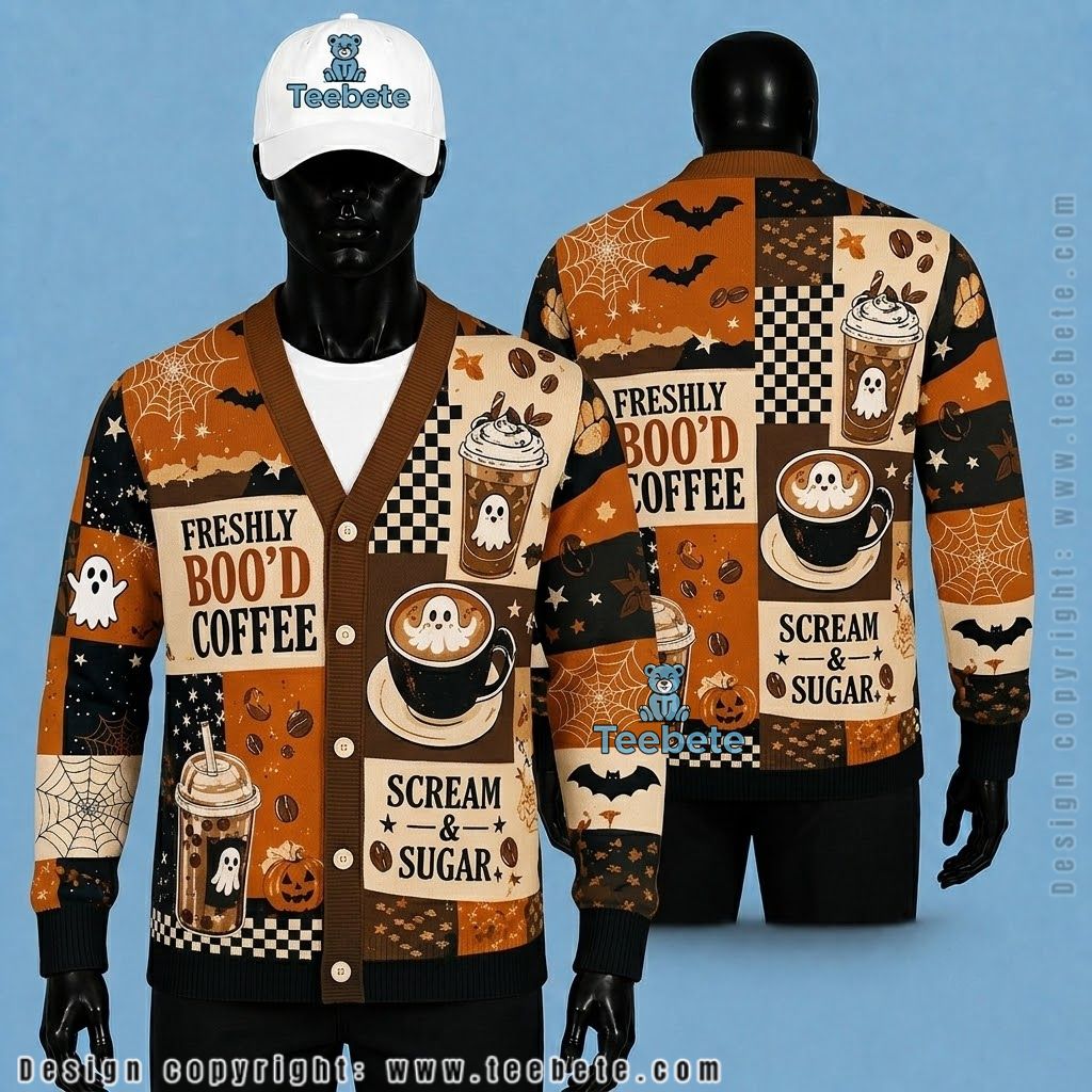 Coffee Halloween Cardigan Boo Ghost Latte