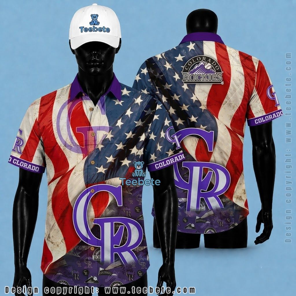 Colorado Rockies Hawaiian Shirt American Flag Patriotic