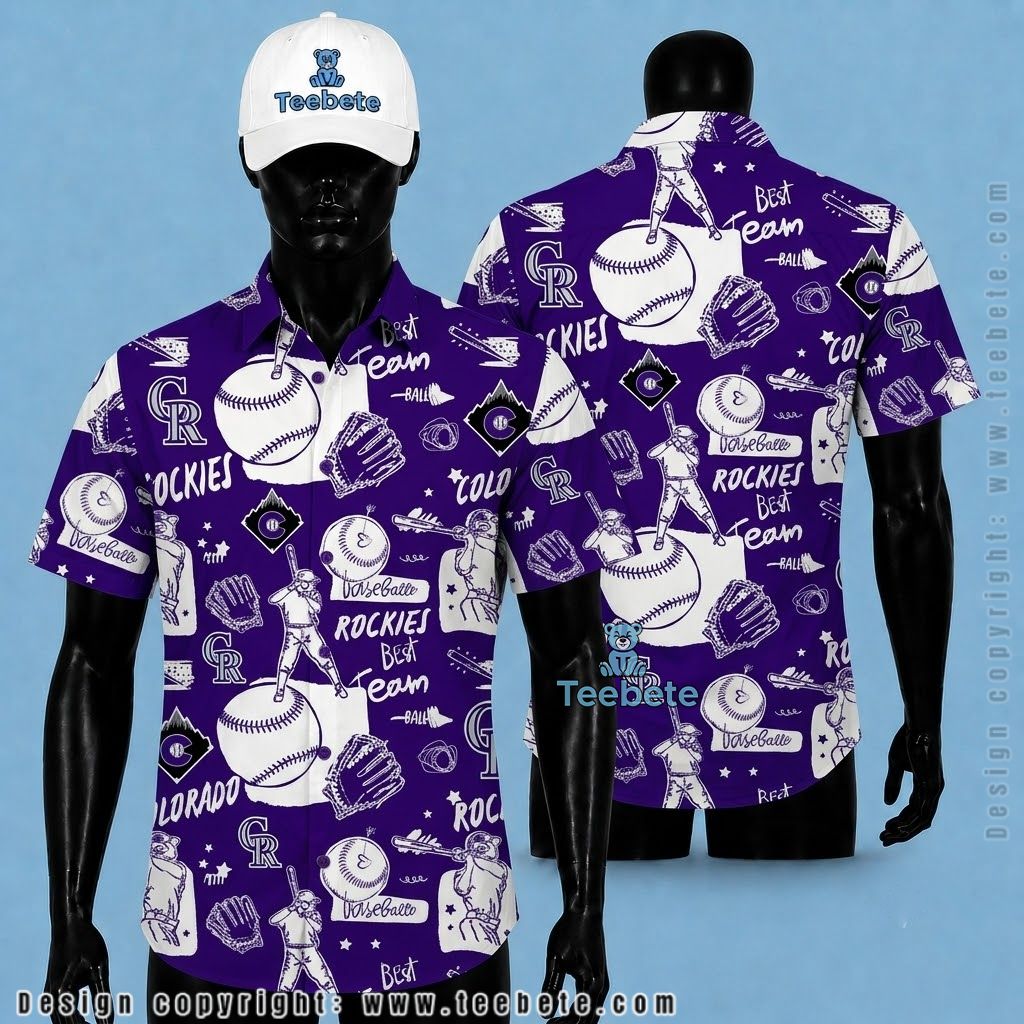Colorado Rockies Hawaiian Shirt Baseball Doodle Player Purple