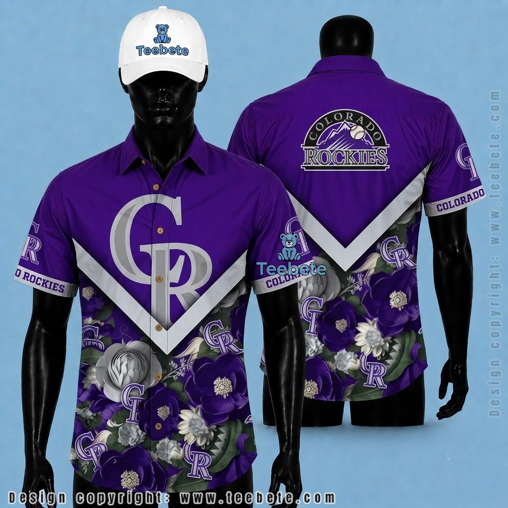 Colorado Rockies Hawaiian Shirt Chevron Floral Purple