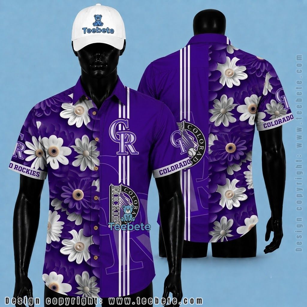 Colorado Rockies Hawaiian Shirt Daisy Stripe Purple