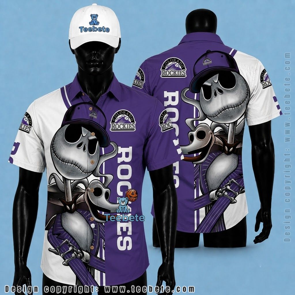 Colorado Rockies Hawaiian Shirt Jack Skellington Cap Purple