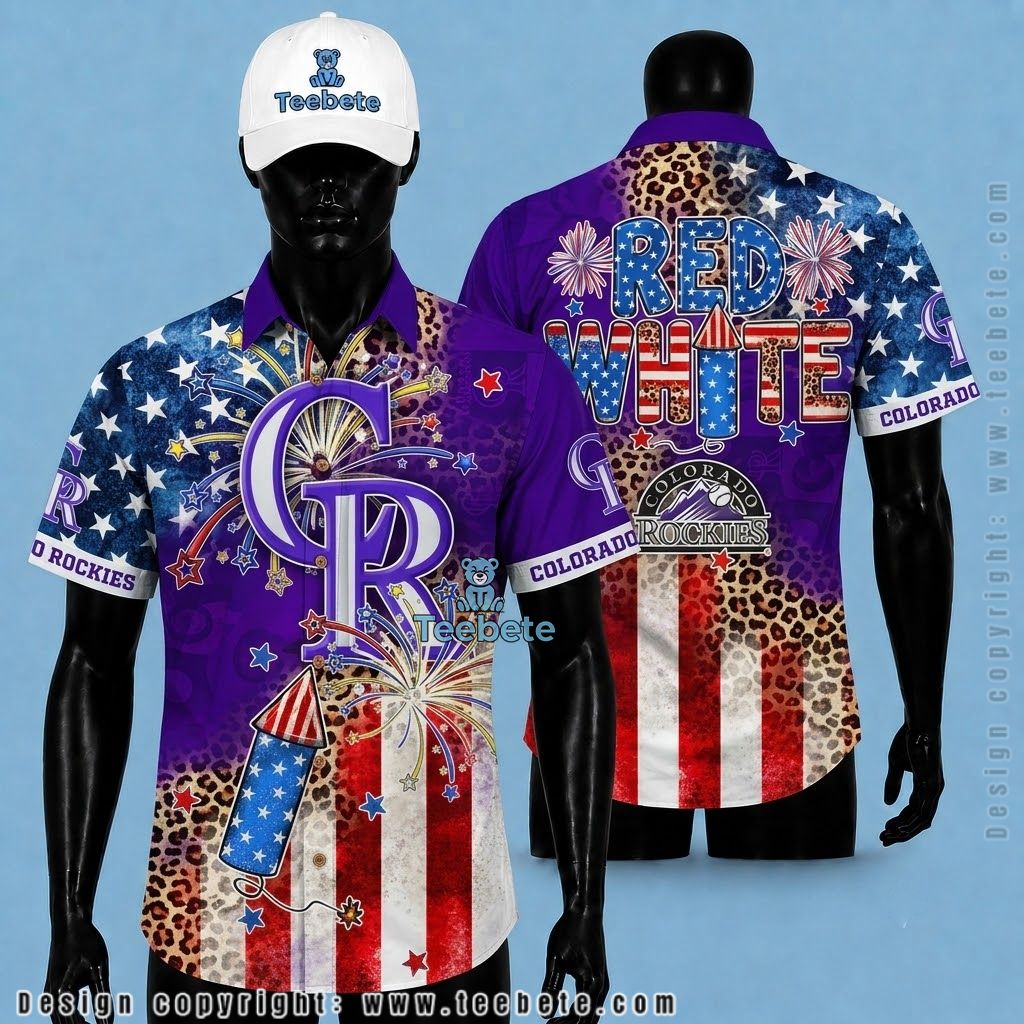 Colorado Rockies Hawaiian Shirt Patriotic Fireworks Leopard