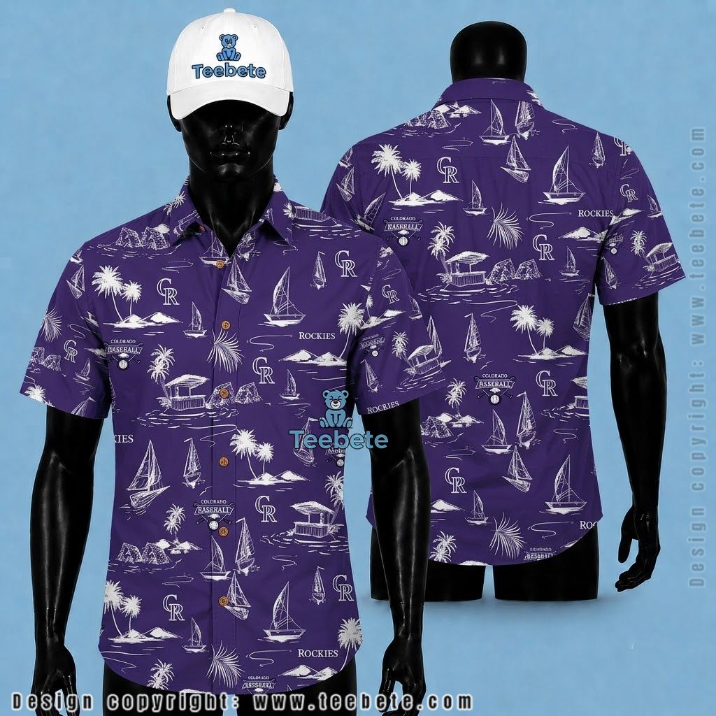 Colorado Rockies Hawaiian Shirt Sailboat Island Purple