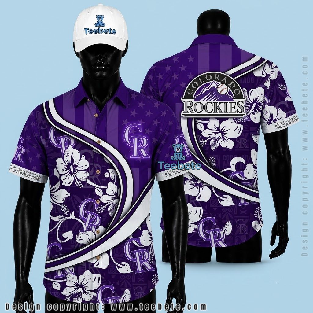 Colorado Rockies Hawaiian Shirt Swirl Hibiscus Star