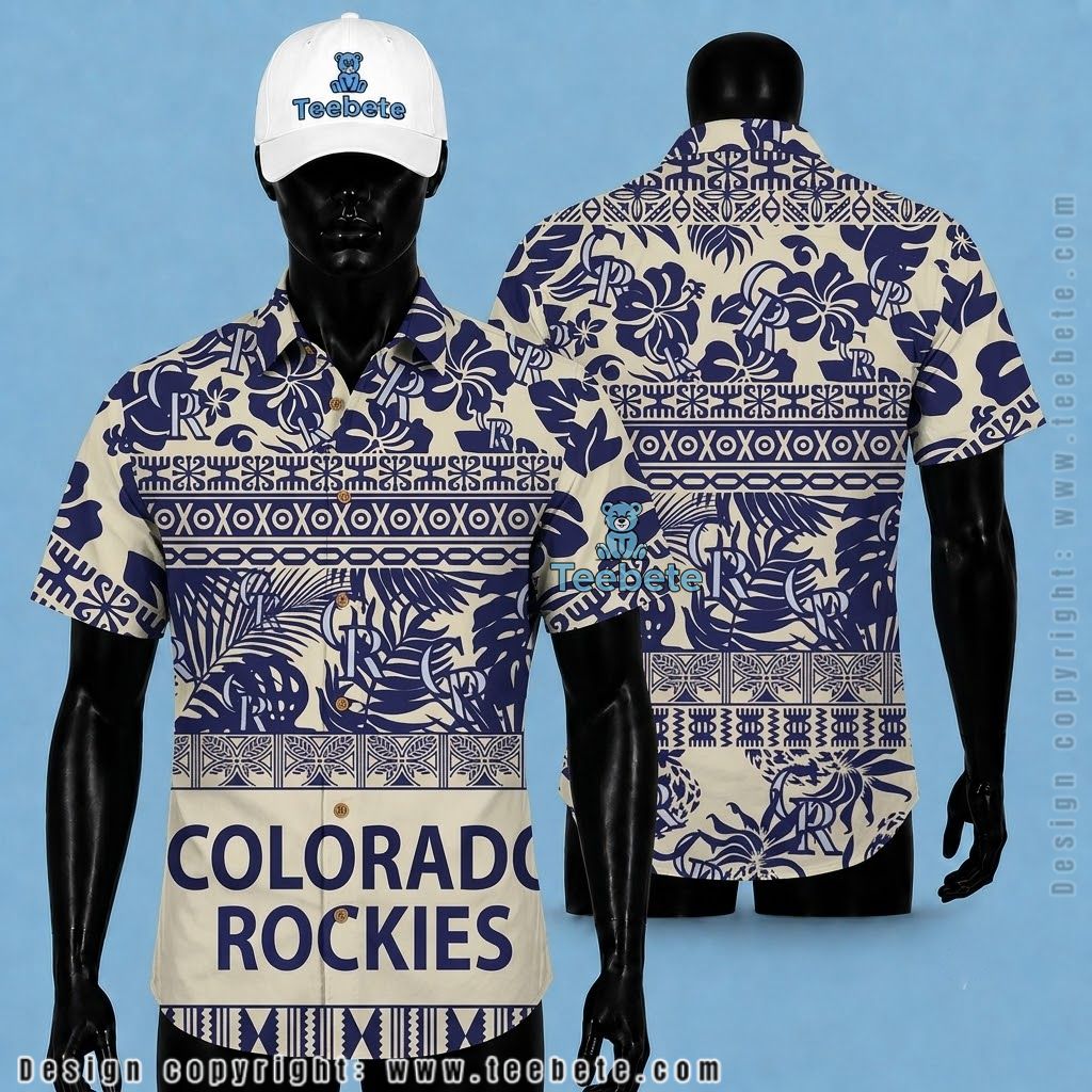 Colorado Rockies Hawaiian Shirt Tribal Hibiscus Navy
