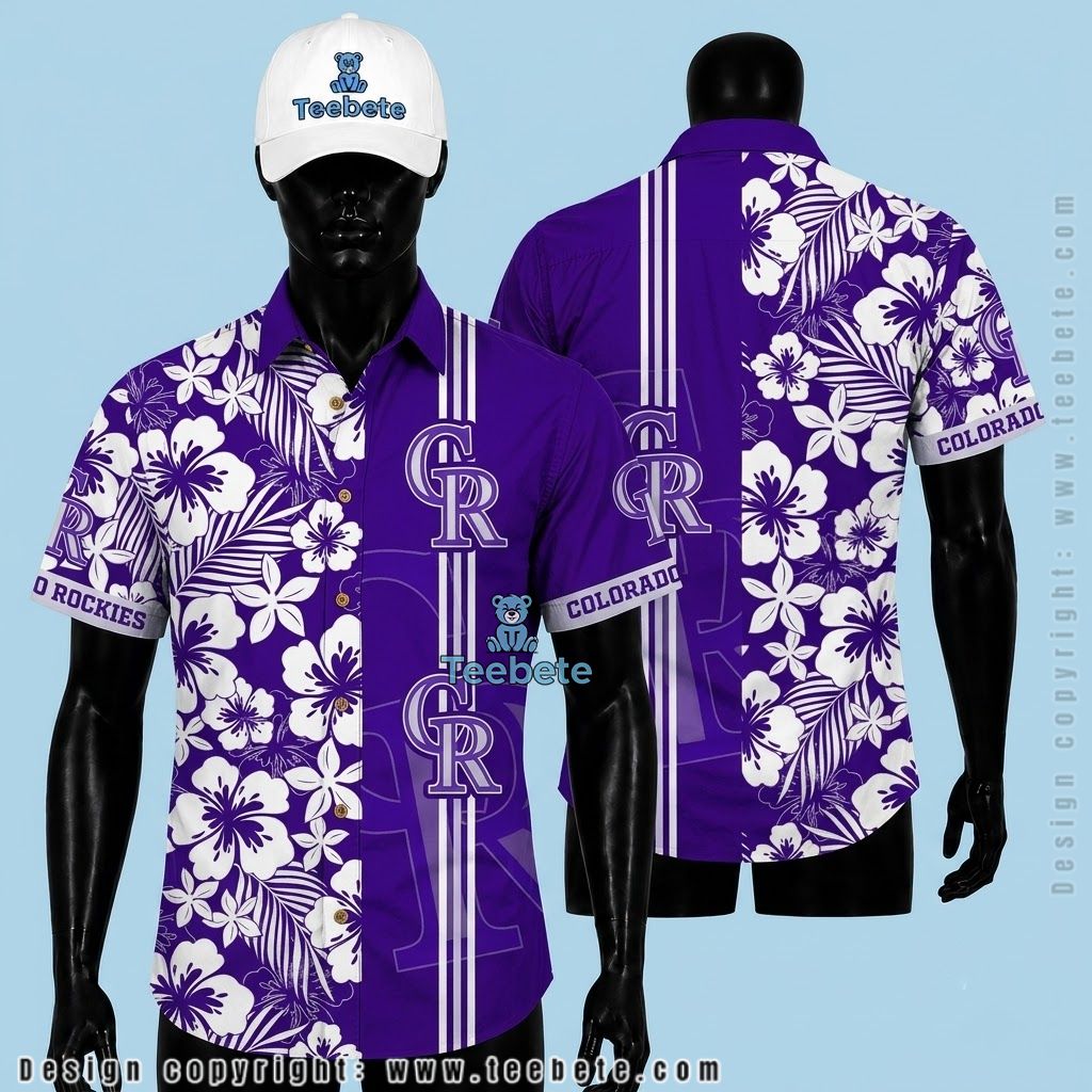 Colorado Rockies Hawaiian Shirt White Hibiscus Stripe