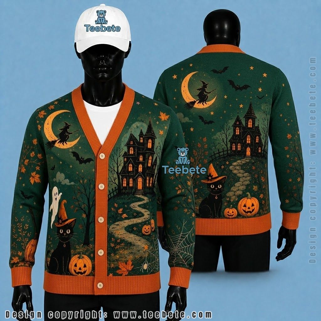 Ghost Halloween Cardigan Cute Pumpkin And Skull